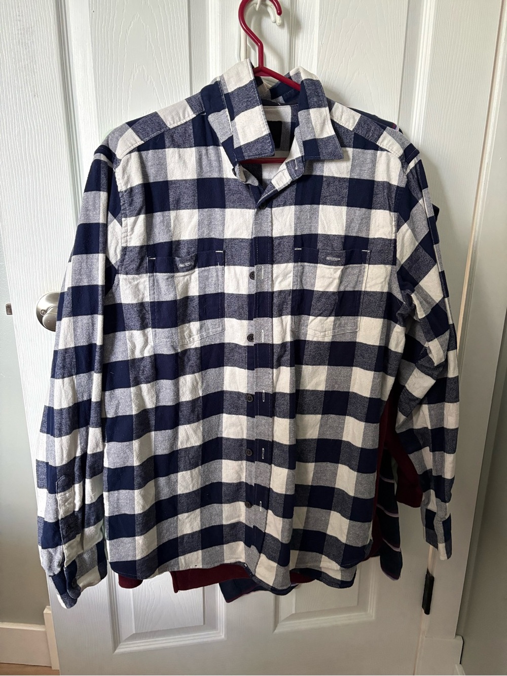 Men's Navy and White Buffalo Check Button-Up Shirt